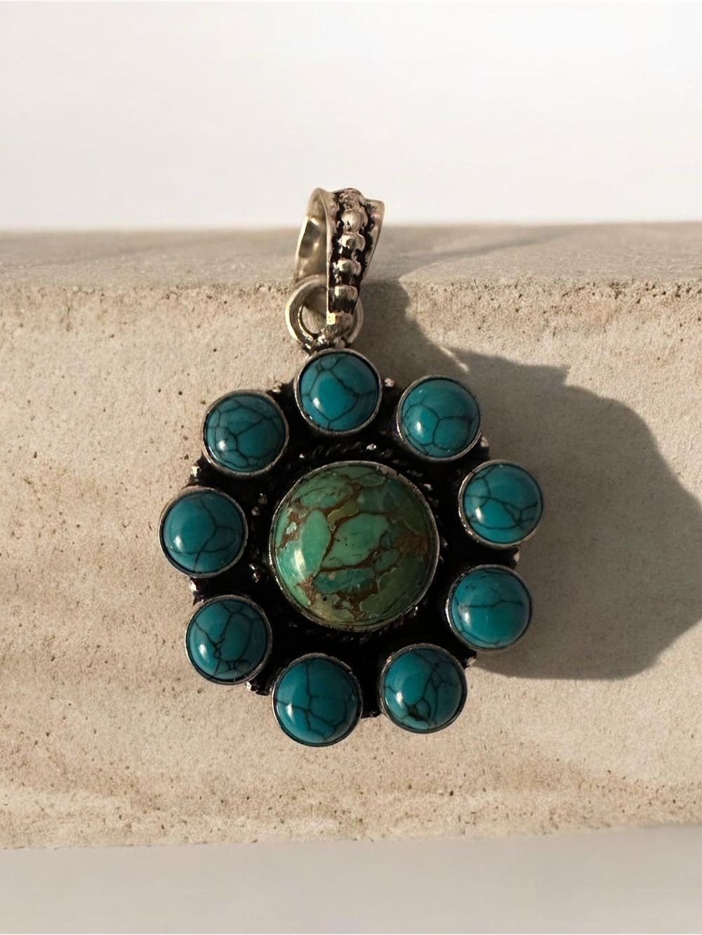 Native American Kingman Turquoise with Mojave Green  Pendant